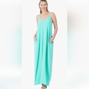 NWT Zenana Cami Maxi Dress Pockets V-Neck